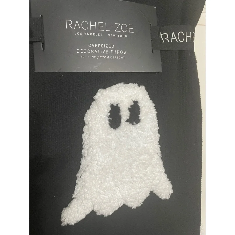 Rachel Zoe Oversized Decorative Throw Blanket Black White Ghost Halloween‎